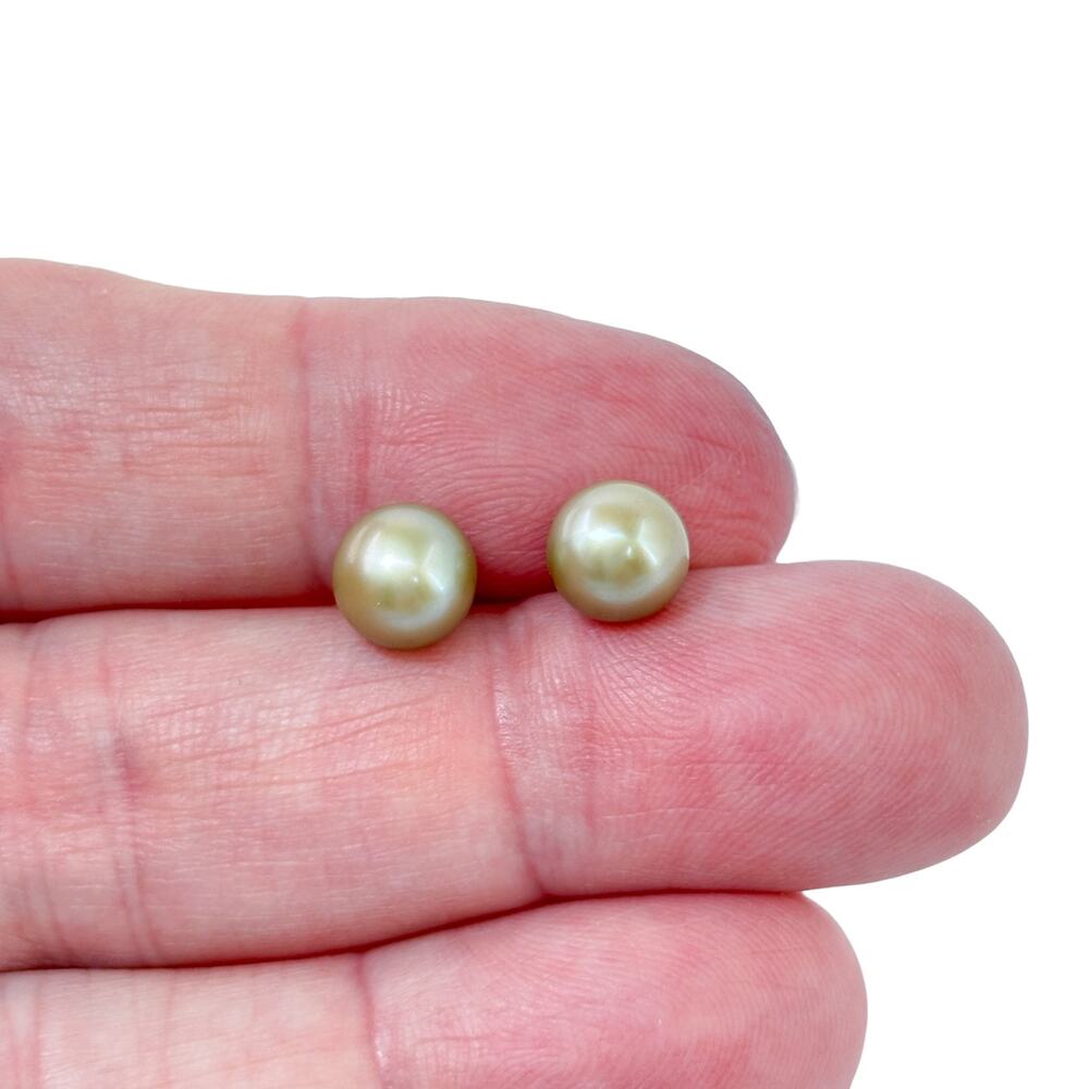 Vintage Sterling Silver 925 Golden Pearl Stud Earrings
